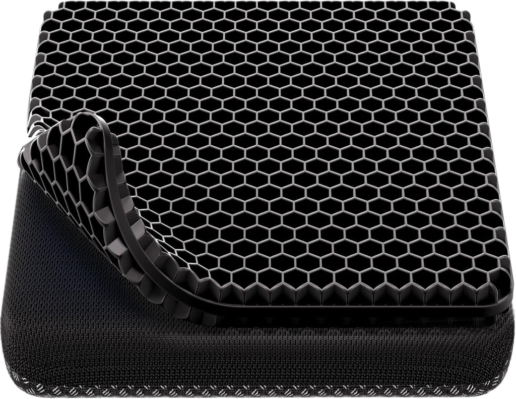 Gel Seat Cushion, Cooling Thick Big Breathable Honeycomb Design Absorbs Pressure Points Seat Cushion with Non-Slip Cover for Office Chair Home Cars Wheelchair