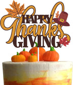 Happy Thanksgiving Cake Topper Happy Fall Day Autumn Fall Harvest Maple Pumpkin Give Thanks Friends Party Decorations Supplies