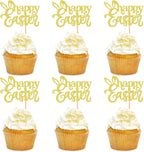 24 PCS Easter Happy Cupcake Toppers Golden Rabbit Cross Egg Easter Cupcake Toppers Selection Easter Rabbit Theme Cake Decoration Happy Birthday Party Decoration Supplies