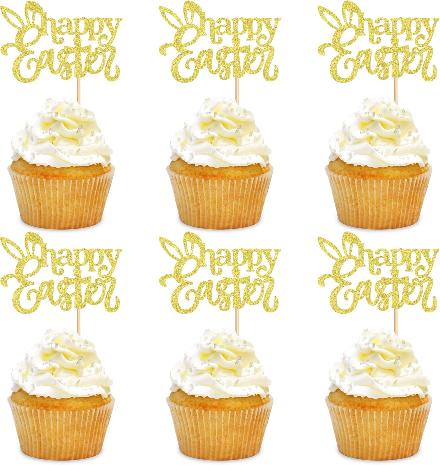 24 PCS Easter Happy Cupcake Toppers Golden Rabbit Cross Egg Easter Cupcake Toppers Selection Easter Rabbit Theme Cake Decoration Happy Birthday Party Decoration Supplies