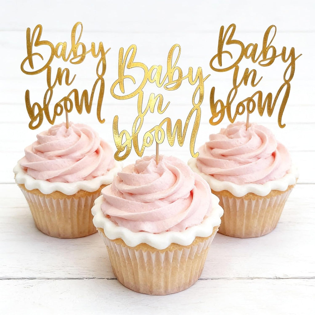 Baby in Bloom Cupcake Toppers,Spring Themed Baby Shower Party Cake Decor,for Gender Reveal/Baby Celebration/Pregnancy Announcement/Expectant Parents Welcome New Baby Parties Supplies,12PCS