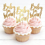 Baby in Bloom Cupcake Toppers,Spring Themed Baby Shower Party Cake Decor,for Gender Reveal/Baby Celebration/Pregnancy Announcement/Expectant Parents Welcome New Baby Parties Supplies,12PCS