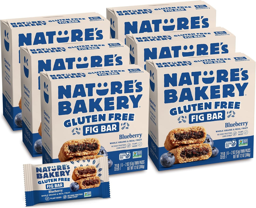 Nature’s Bakery Gluten Free Fig Bars, Blueberry, Real Fruit, Vegan, Non-GMO, Snack bar, 6 boxes with 6 twin packs (36 twin packs)