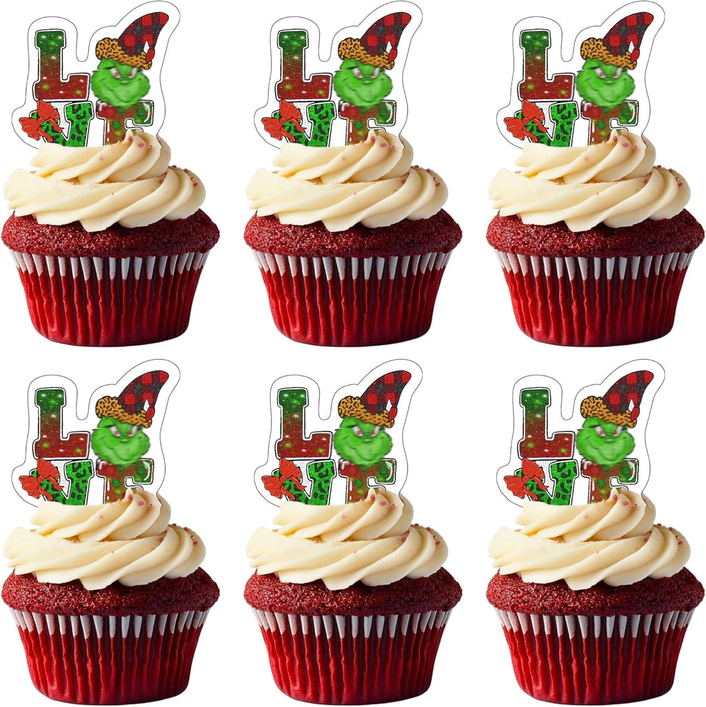50 PCS Edible Christmas Cupcake Toppers Wafer Paper Love Green Monster Man Cake Toppers Edible Christmas Party Decorations for Xmas Love Theme Baby Shower Birthday Party Decorations Supplies