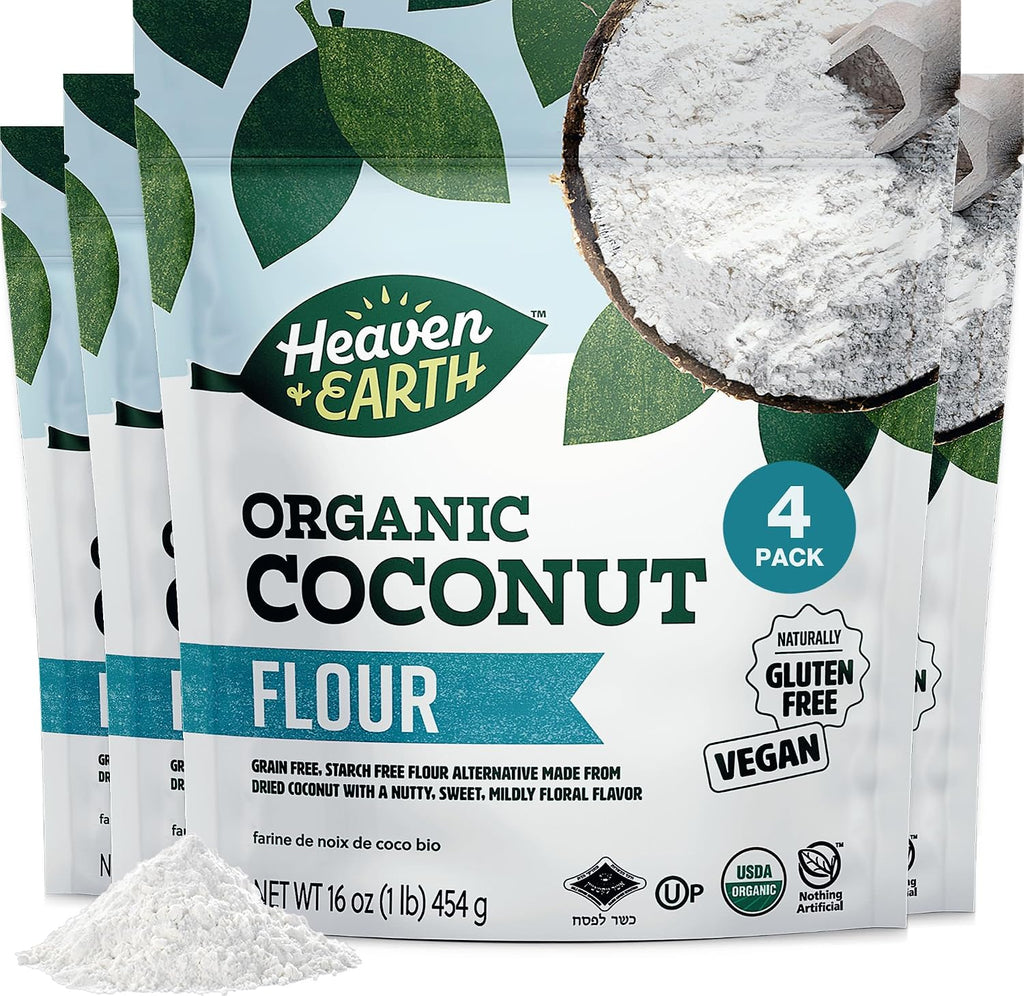 Heaven & Earth Organic Coconut Flour, 16oz (4 Pack = 4 Pounds) | Gluten Free & Grain Free Flour | Keto Flour for Baking | Paleo Friendly | Low Carb Flour | Vegan | Kosher