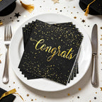 Whaline 80 Pack Congratulations Paper Napkins 5 x 5 Inch Gold Foil Congrats Cocktail Napkins Black Graduation Party Disposable Beverage Napkins for Engagement Graduation Baby Shower Celebration Party