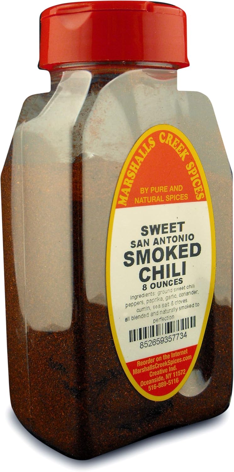 SMOKED SWEET SAN ANTONIO CHILI POWDER FRESHLY PACKED IN LARGE JARS, spices, herbs, seasonings