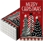 JarThenaAMCS 100Pcs Christmas Guest Napkins Red Black Xmas Tree Disposable Paper Napkins Dinner Hand Napkin for Winter Kitchen Bathroom