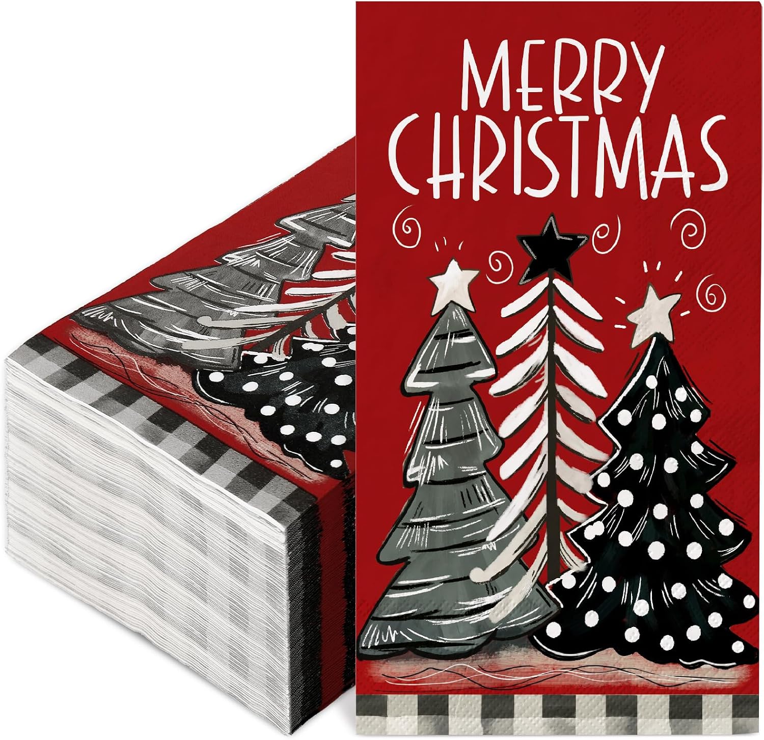 JarThenaAMCS 100Pcs Christmas Guest Napkins Red Black Xmas Tree Disposable Paper Napkins Dinner Hand Napkin for Winter Kitchen Bathroom