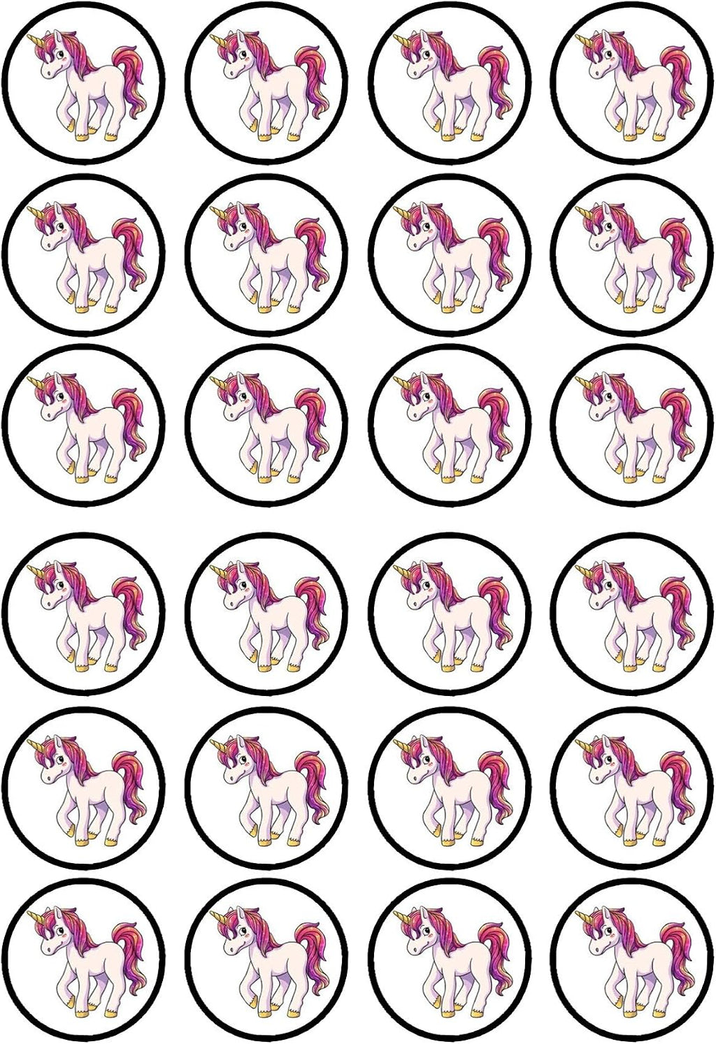 Unicorn Edible Cupcake Toppers, Unicorn Birthday Decorations for Baking, Mythical Baby Shower Cake Topper, Edible Cake Decorations for Girls, 24 x 4cm / 1.5 Inch Wafer Card Discs, Theme 3