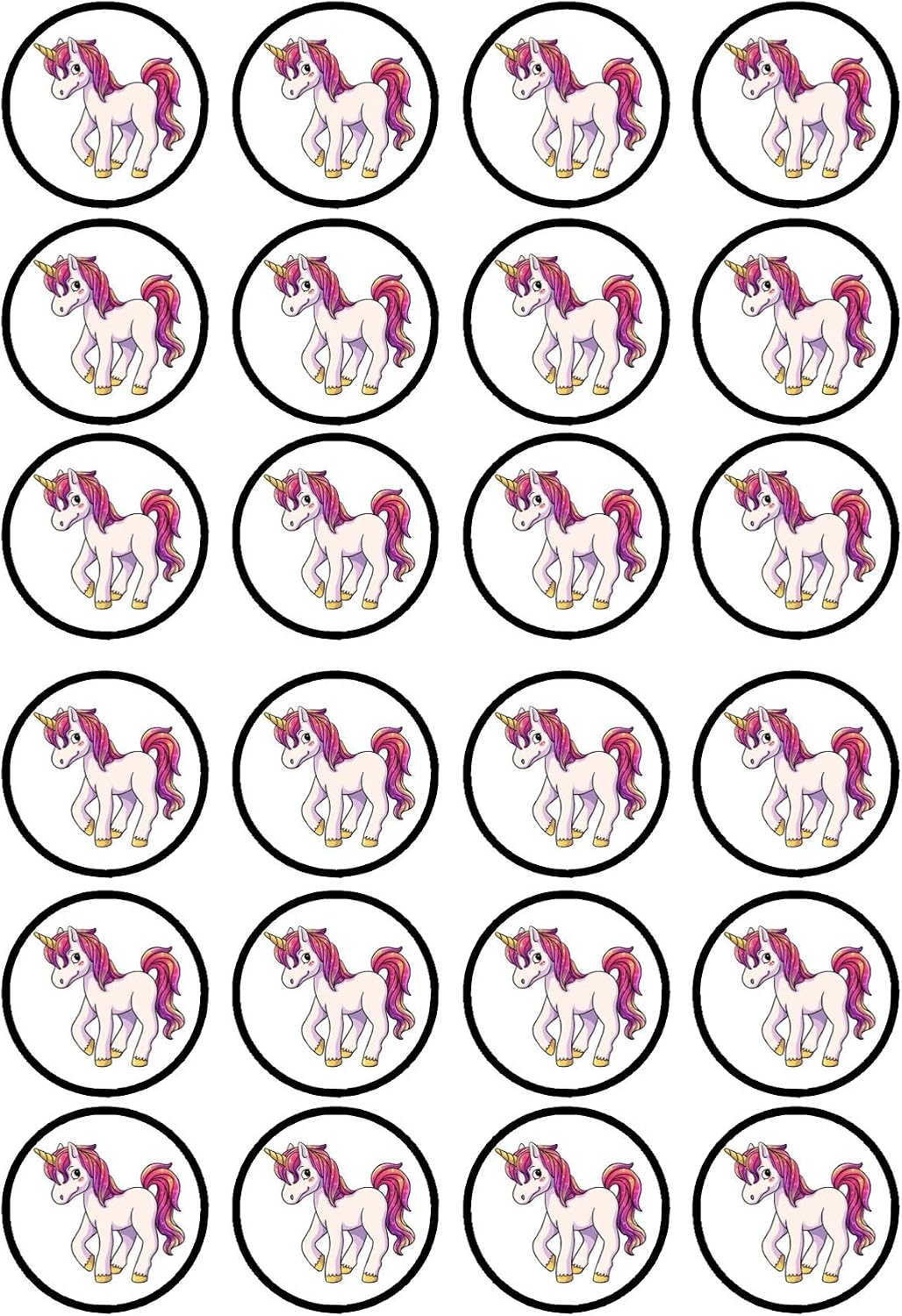 Unicorn Edible Cupcake Toppers, Unicorn Birthday Decorations for Baking, Mythical Baby Shower Cake Topper, Edible Cake Decorations for Girls, 24 x 4cm / 1.5 Inch Wafer Card Discs, Theme 3
