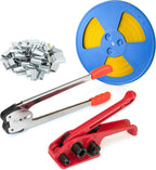 Poly Strapping Tensioner & Cutter Manual Banding Sealer Tools Set with PP Plastic Strapping Kit 4000" Length, 100 Metal Seals