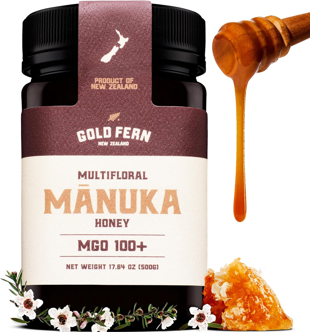 Gold Fern Honey - Raw New Zealand Manuka Honey | 1.1lb MGO 100+ | Pure, Natural, Unpasteurized, and Unfiltered Superfood Honey, Traceable from Hive to Hand.