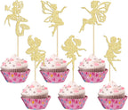 Gyufise 24Pcs Fairy Cupcake Toppers Glitter Ballet Dancer Flower Angel Fairy Cupcake Picks Decoration for Wedding Bridal Shower Baby Shower Birthday Party Cake Decorations Supplies Gold