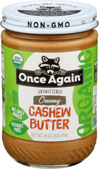 Once Again Organic Creamy Cashew Butter, 16oz - Unsweetened - USDA Organic, Gluten free Certified, Vegan, Kosher, Peanut Free - Glass Jar… (1 Jar)