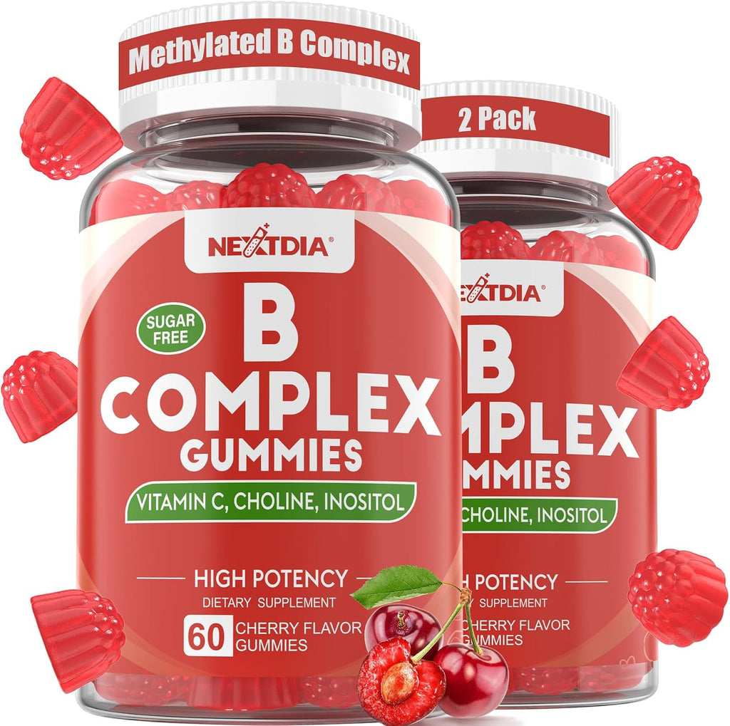 Methylated Vitamin B Complex Gummies 2 Pack, Methyl B12 & Folate with B1, B2, B3, B5, Biotin | Vitamin C, Zinc, Choline & Inositol – B Complex Supplement for Energy, Mood, Immune & Hair Skin Health