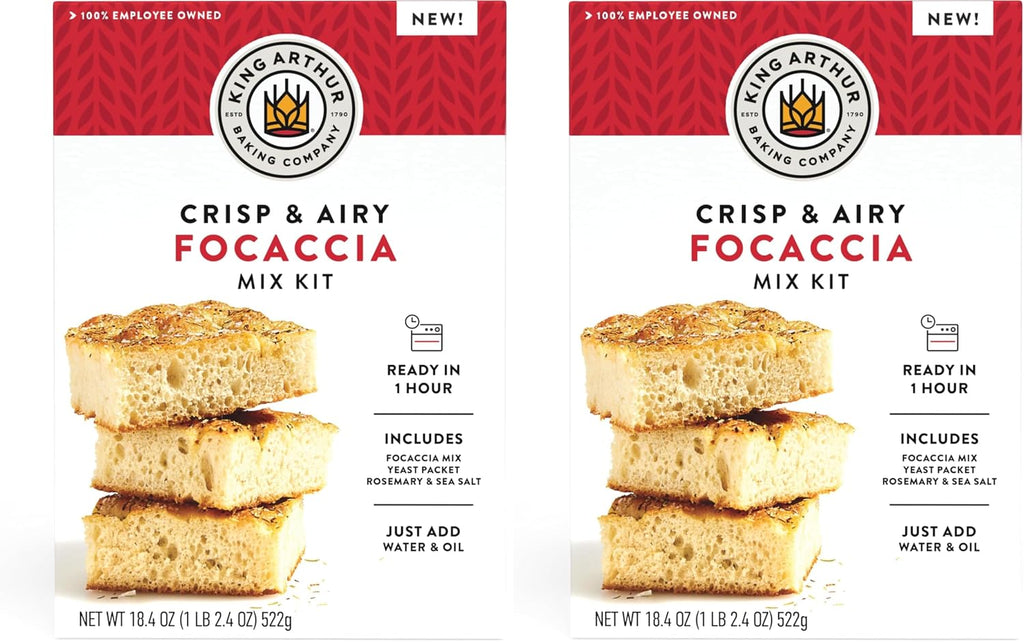 King Arthur Baking Company Crisp & Airy Focaccia Mix Kit 18.4 oz.,Baking Mix - Ready in 1 hour,(Pack of 2)
