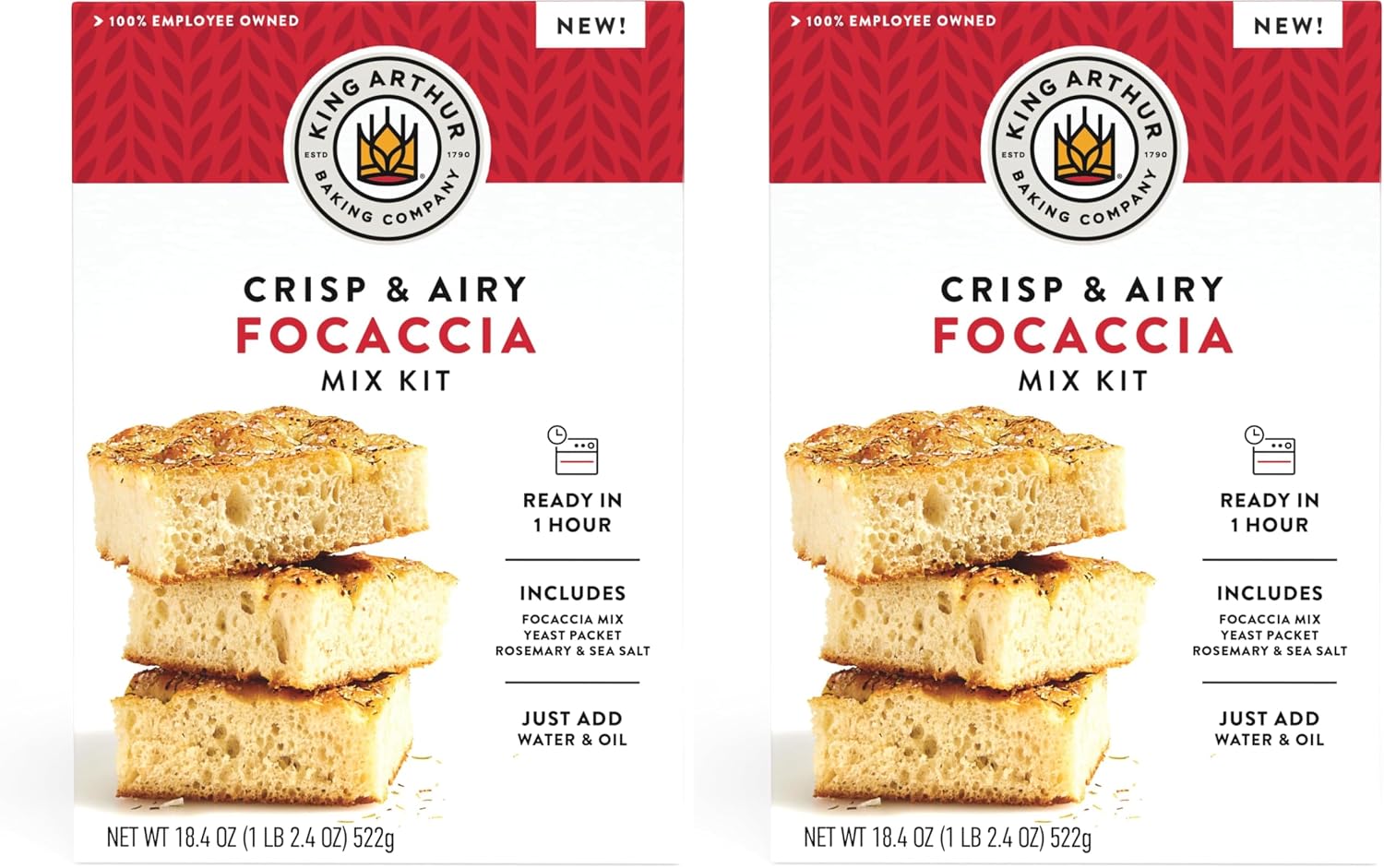 King Arthur Baking Company Crisp & Airy Focaccia Mix Kit 18.4 oz.,Baking Mix - Ready in 1 hour,(Pack of 2)