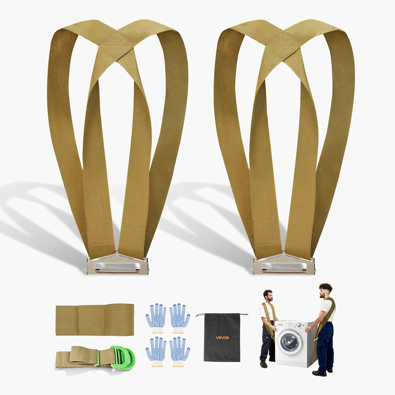 VEVOR Moving Straps, 2-Person Lifting and Moving System with 2 Harness Straps, 1 Load-Bearing Strap & 1 Handheld Strap, Adjustable Lifting Shoulder Straps Move Furniture Appliances Mattresses