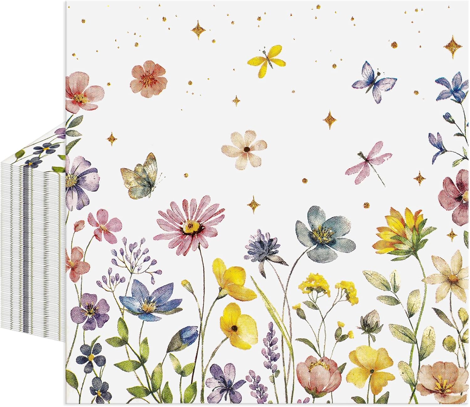 Konsait Flower Napkins - 50 Pack Spring Floral Dragonfly Decorative Paper Napkins for Wedding, Tea Party, Bridal Shower & More, 6.5 x 6.5 Inches
