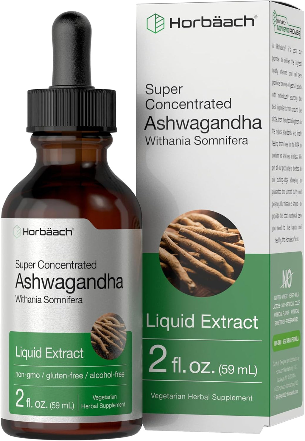 Horbäach Ashwagandha Liquid Drops | 2 Fl Oz | Tincture Root Extract | Alcohol Free Supplement for Women and Men | Withania Somnifera | Vegetarian, Non-GMO, Gluten Free