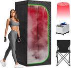 Portable Full-Body Steam Sauna Tent for Home – Large Indoor Personal Sauna with 9 Heat Levels, 3L Steamer, Remote, Foldable Chair and Transparent Window (Red Light Version, Black)