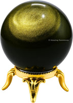 Amazing Gemstone Golden Sheen Obsidian Crystal Ball with Stand - 1.5 Inches Crystal Sphere Meditation Balls for Witchcraft and Decorative Balls