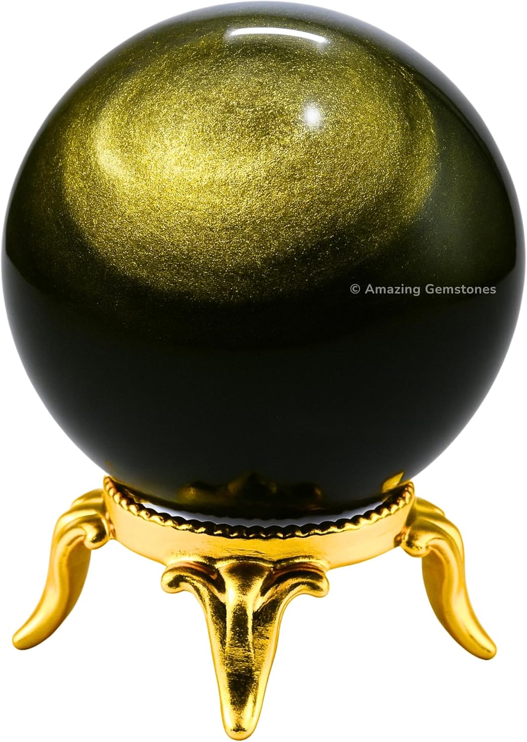 Amazing Gemstone Golden Sheen Obsidian Crystal Ball with Stand - 1.5 Inches Crystal Sphere Meditation Balls for Witchcraft and Decorative Balls