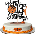 Rsstarxi 1 Pack Happy 13th Birthday Cake Topper Black Glitter Basketball Sports Cake Pick Cheers to 13 Years Cake Decorations for Basketball Theme Birthday Party Supplies