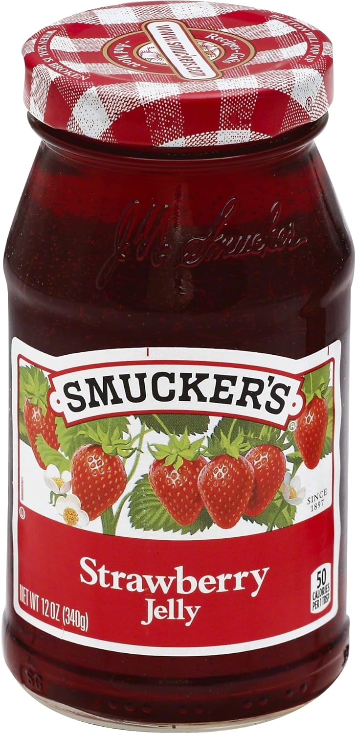 Smuckers Strawberry Jelly, Made with Real FruitJuice, 12 oz Glass Jar (Pack of 1)