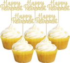 Gyufise 36 Pack Gold Glitter Happy Retirement Cupcake Toppers Retired Cupcake Picks Retirement Theme Birthday Party Cake Decorations Supplies
