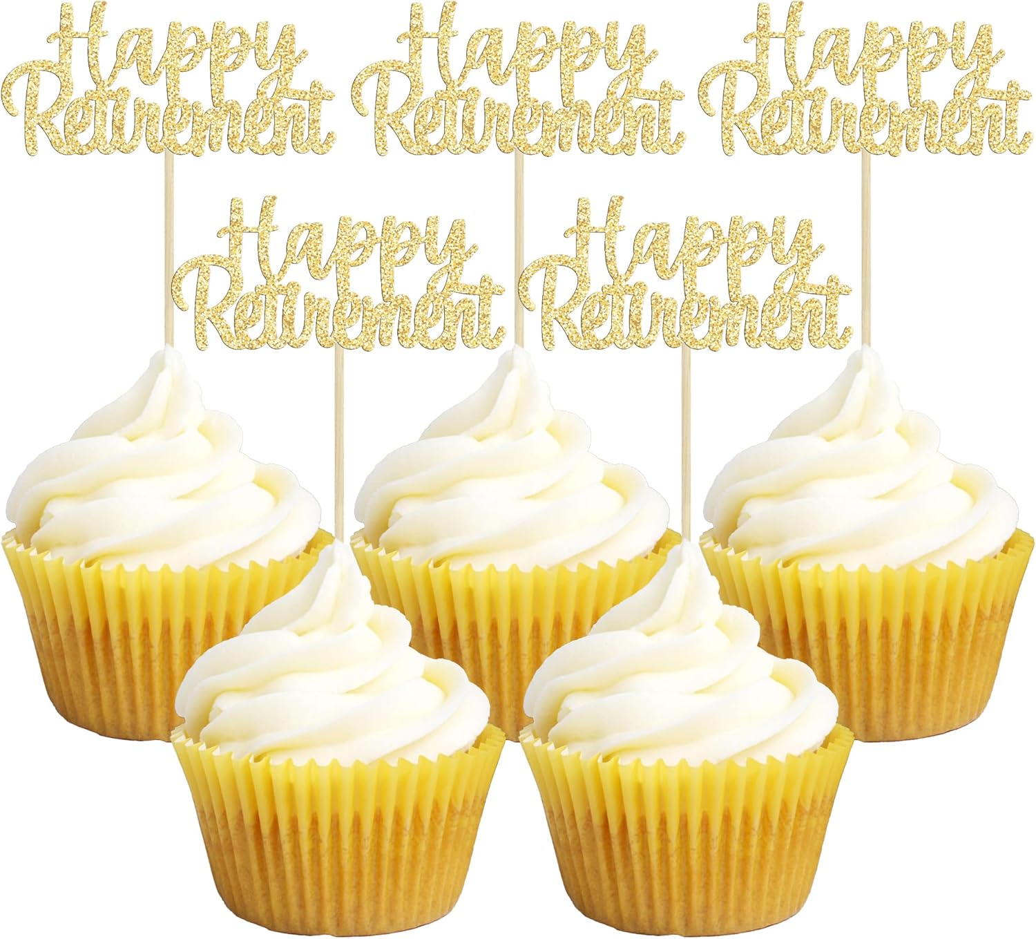 Gyufise 36 Pack Gold Glitter Happy Retirement Cupcake Toppers Retired Cupcake Picks Retirement Theme Birthday Party Cake Decorations Supplies