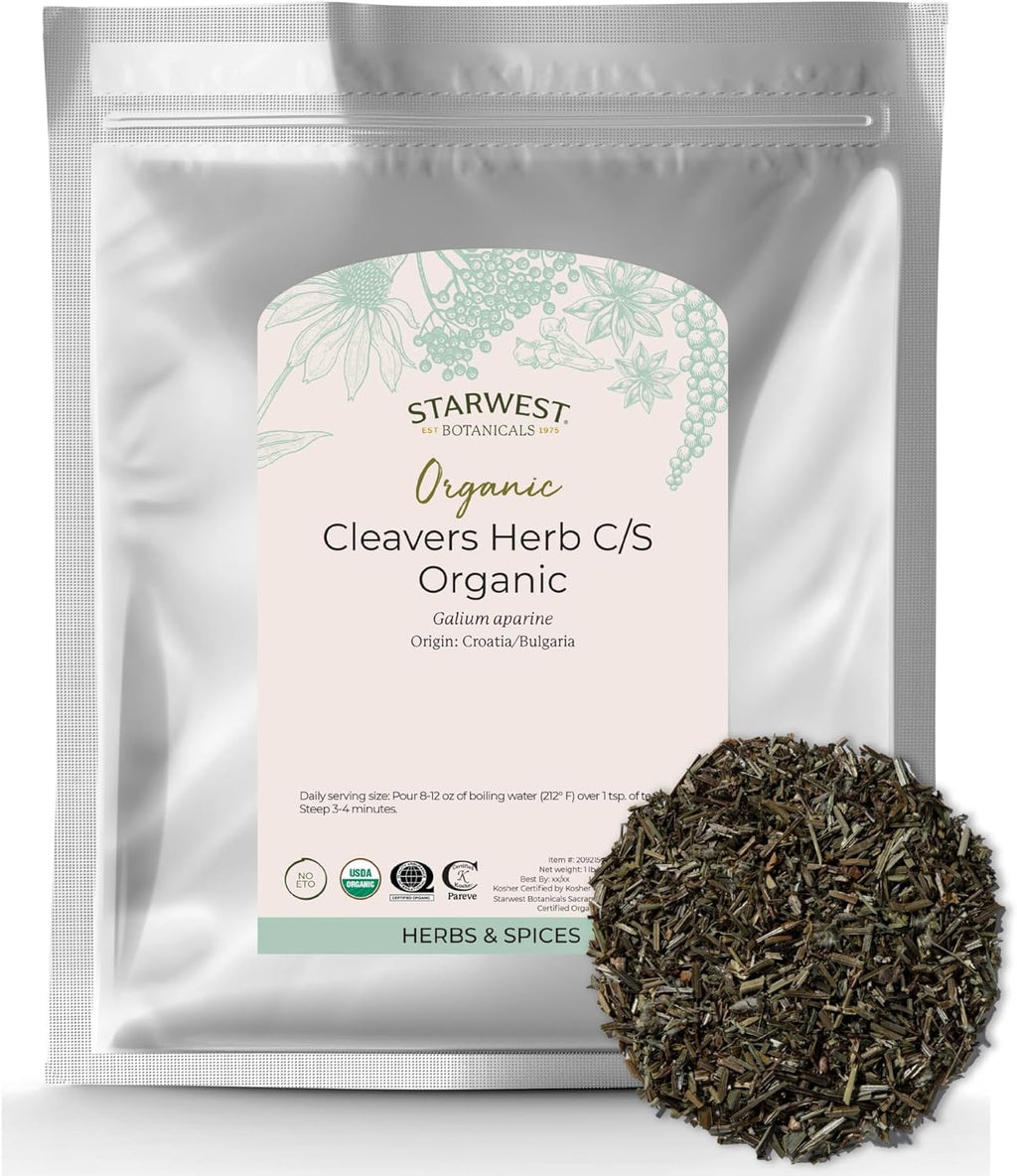 Starwest Botanicals Cleavers Herb Organic - Dried Loose Leaf Herb for Tea & Herbal Blends, Cut & Sifted, Certified Kosher, Non-GMO - Bulk 1 lb Bag