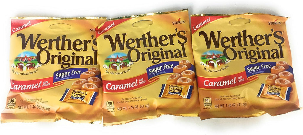Werther's Original Hard Candies, Sugar Free Caramel, 1.46 Ounce ( 3 bags - packs)