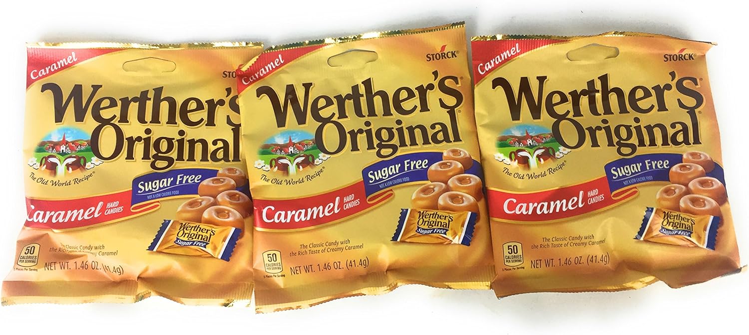 Werther's Original Hard Candies, Sugar Free Caramel, 1.46 Ounce ( 3 bags - packs)