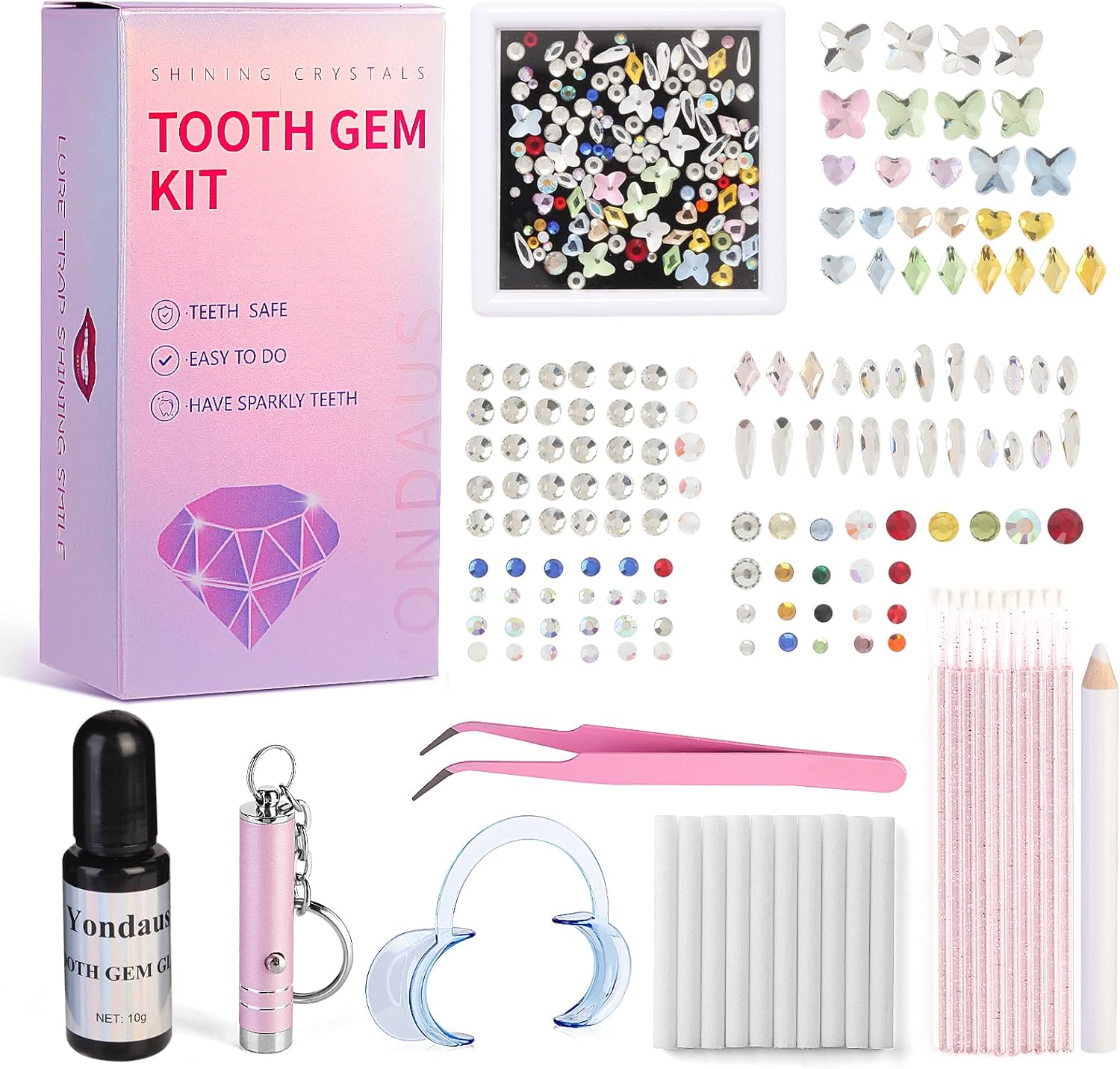 Tooth Gem Kit, DIY Crystals Jewelry Kit, 130 PCS 7 Shapes Professional Cool Gems, Safe and Easy to Get Started