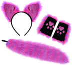 Pistha Faux Fur Cat Wolf Fox Costume Accessories Ear Headband Gloves Wolf Fox Tail Set for Adults Halloween Xmas Cosplay Costume Accessory