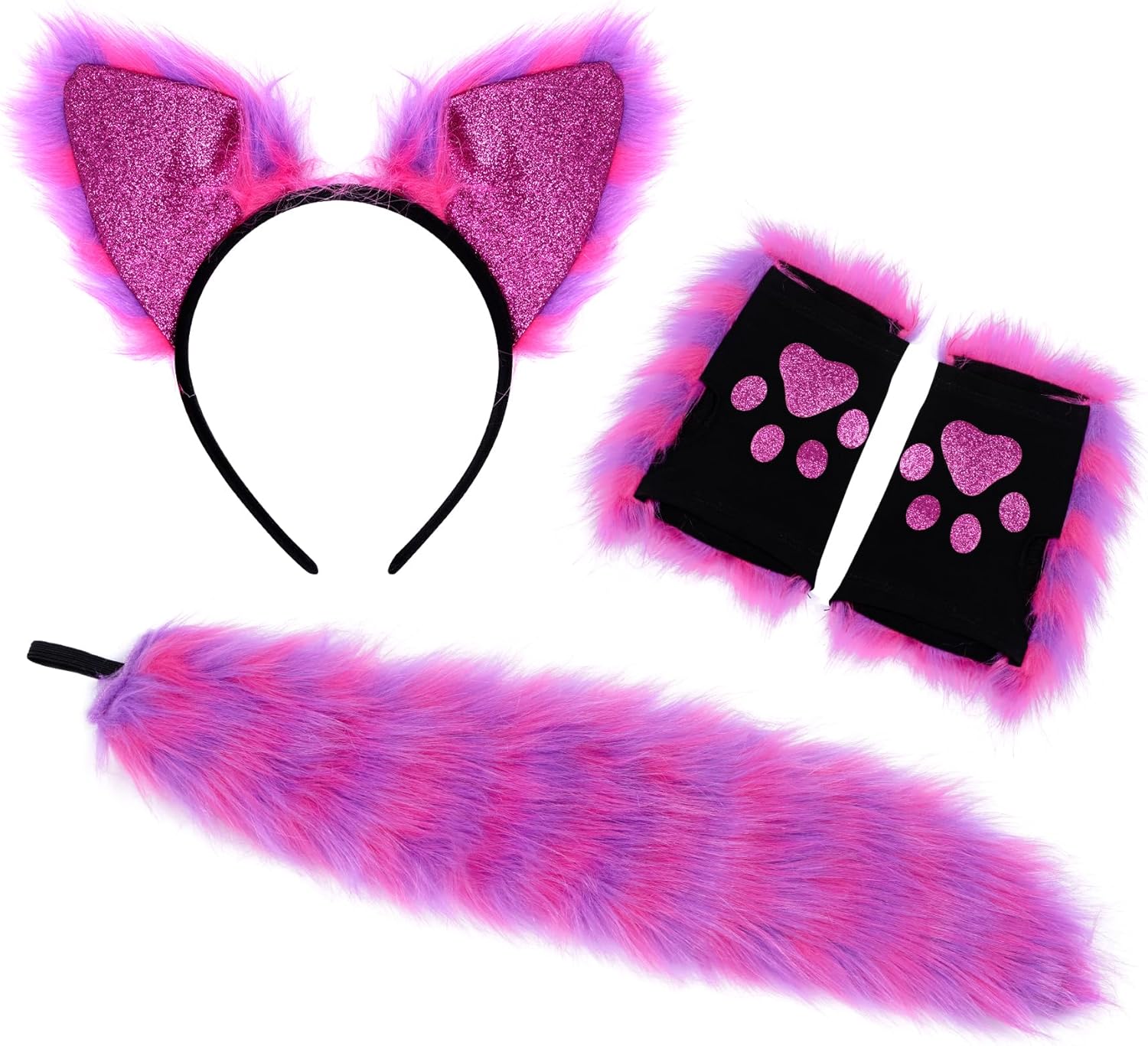 Pistha Faux Fur Cat Wolf Fox Costume Accessories Ear Headband Gloves Wolf Fox Tail Set for Adults Halloween Xmas Cosplay Costume Accessory