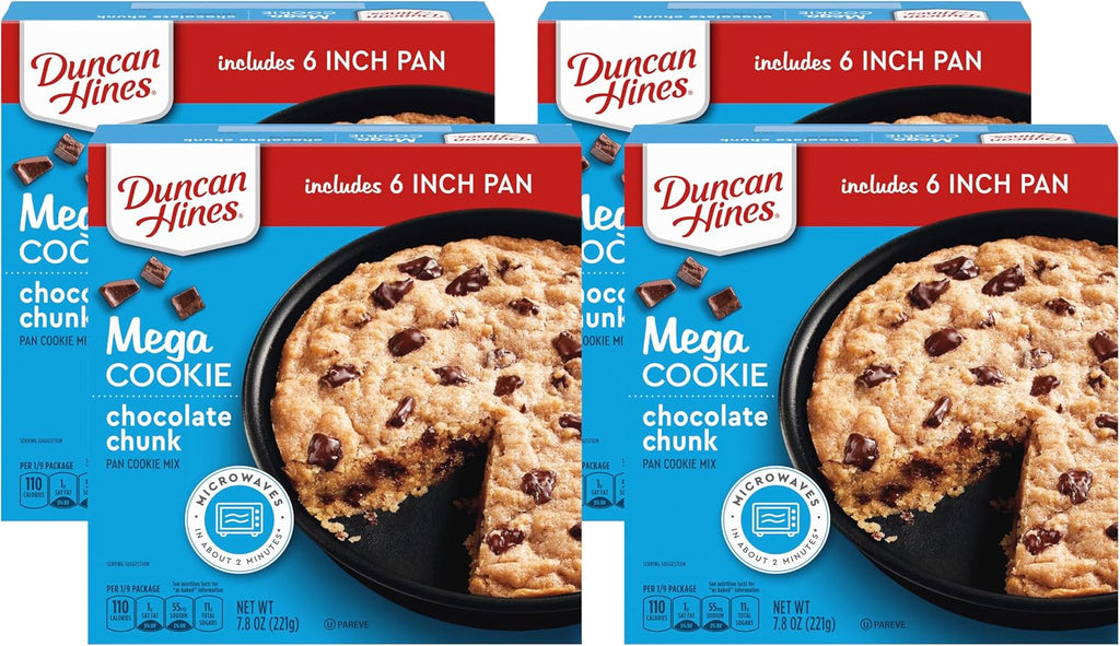 Duncan Hines Mega Cookie Chocolate Chunk Pan Cookie Mix, 7.8 oz (Pack of 4)