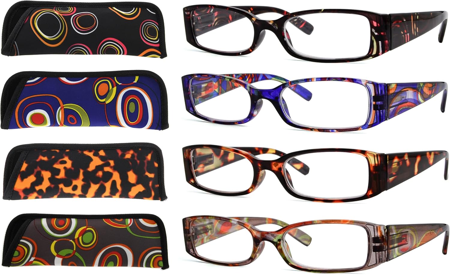 Eyekepper 4-Pack Beautiful Colors Spring Hinge Rectangular Reading Glasses +1.25