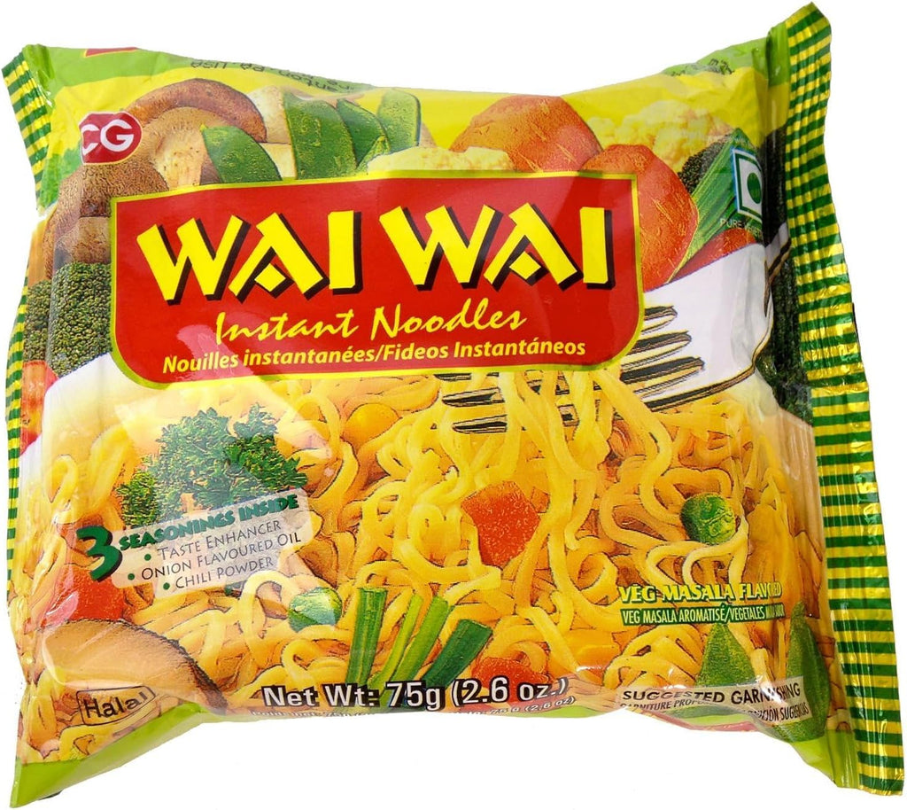Wai Wai Instant Noodles, Veg Marsala Flavored, 2.6-Ounce 75g Packages (Pack of 30)