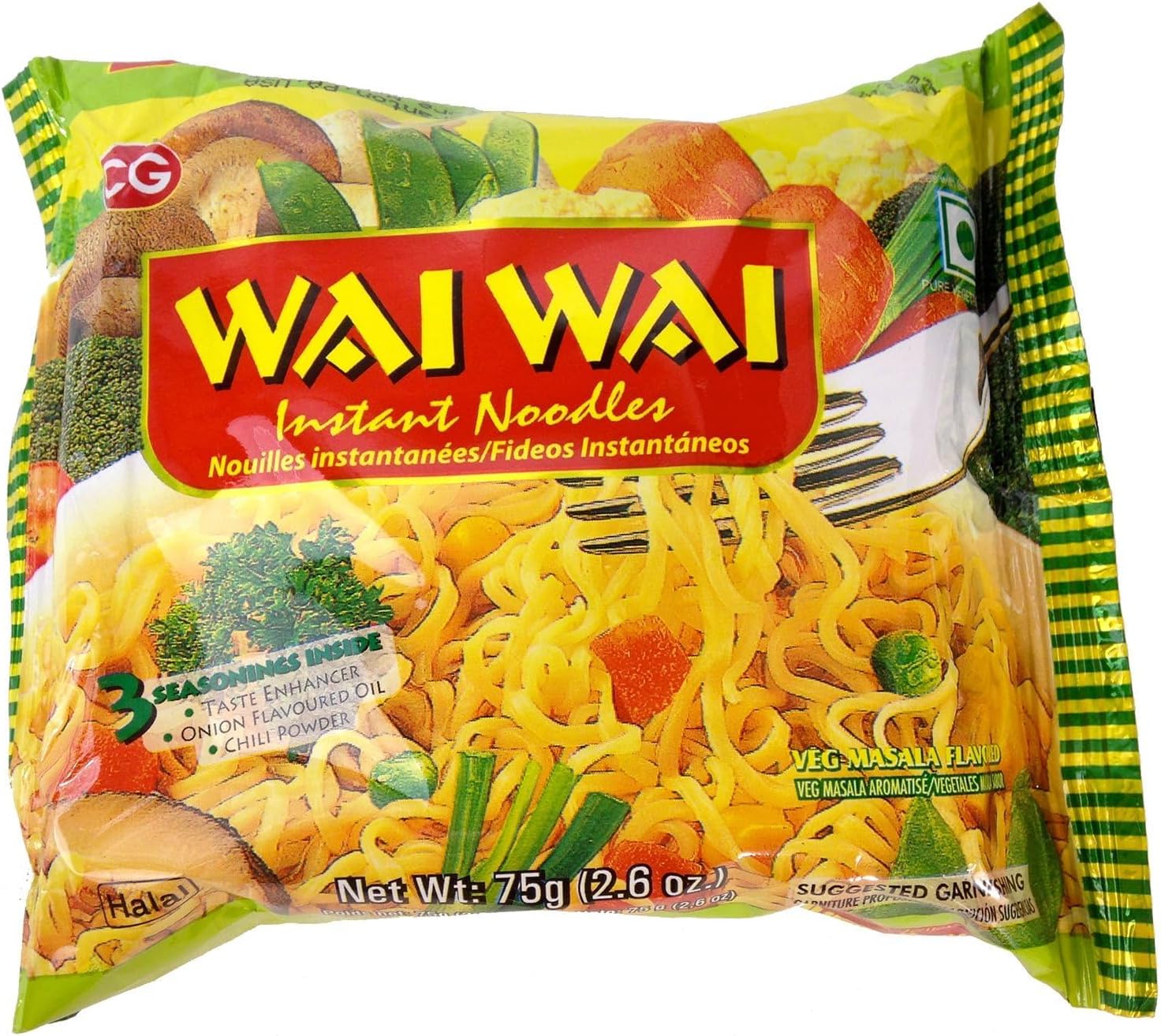Wai Wai Instant Noodles, Veg Marsala Flavored, 2.6-Ounce 75g Packages (Pack of 30)