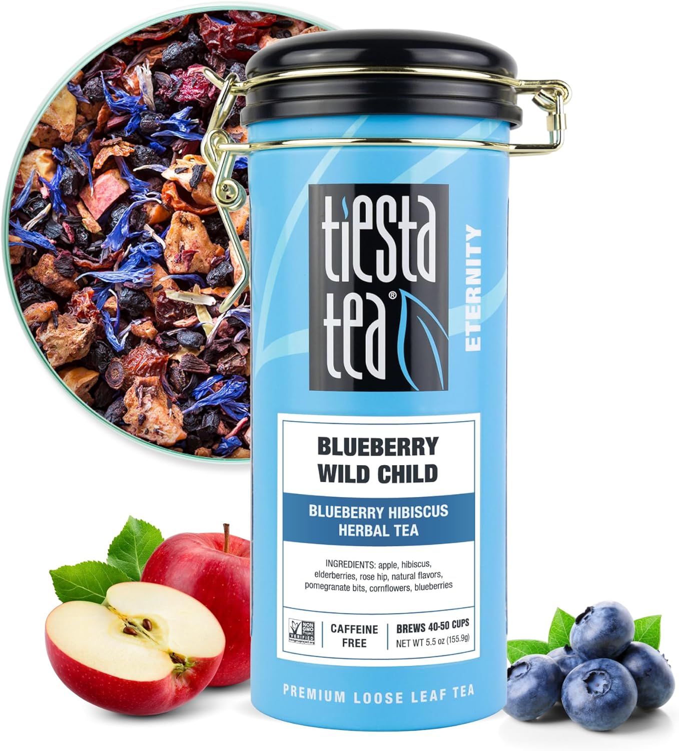Tiesta Tea Blueberry Wild Child, Loose Leaf, Blueberry Hibiscus Herbal Tea, Premium Non-Caffeinated Blend, Make Hot or Iced, Brews Up to 50 Cups, 5.5 Ounce Refillable Tin