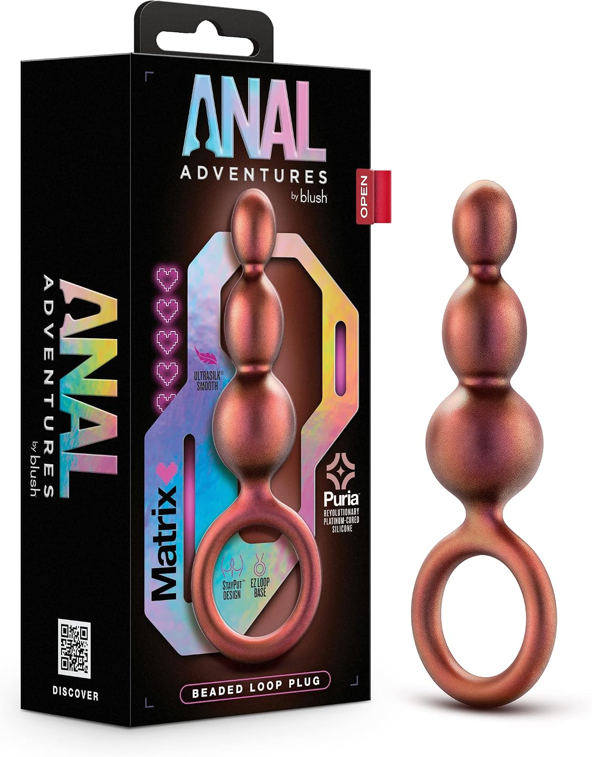 Blush Anal Adventures Matrix Beaded Loop 5.5" Butt Plug - 3 Graduated Silicone Beads - UltraSilk Smooth Texture Tapered Tip Anal Trainer, Slim O-Ring Bum Plug - Women Men Adult Sex Toy - Copper Bronze