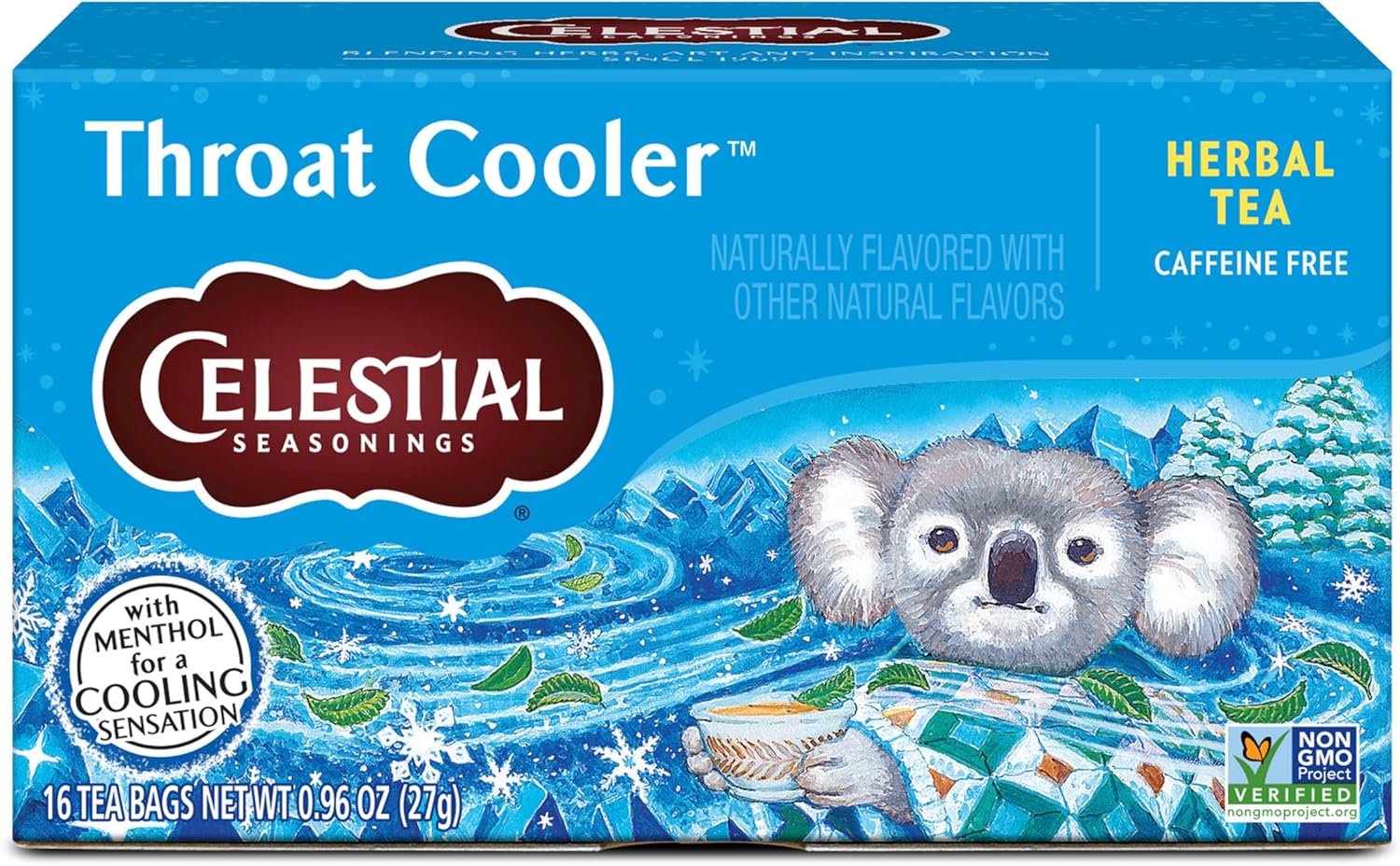 Celestial Seasonings Throat Cooler Herbal Tea, Caffeine Free, 16 Tea Bags Box