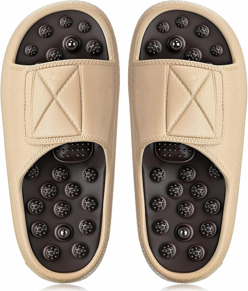 Glitopper Magnetic Acupressure Slippers Massage Slippers Acupressure Foot Shoes Reflexology Sandals Gift for Men Women Reduce Feet Neuropathy Pain Relief(Us Women 11.5-12.5/ Men 9.5-10.5,Khaki)