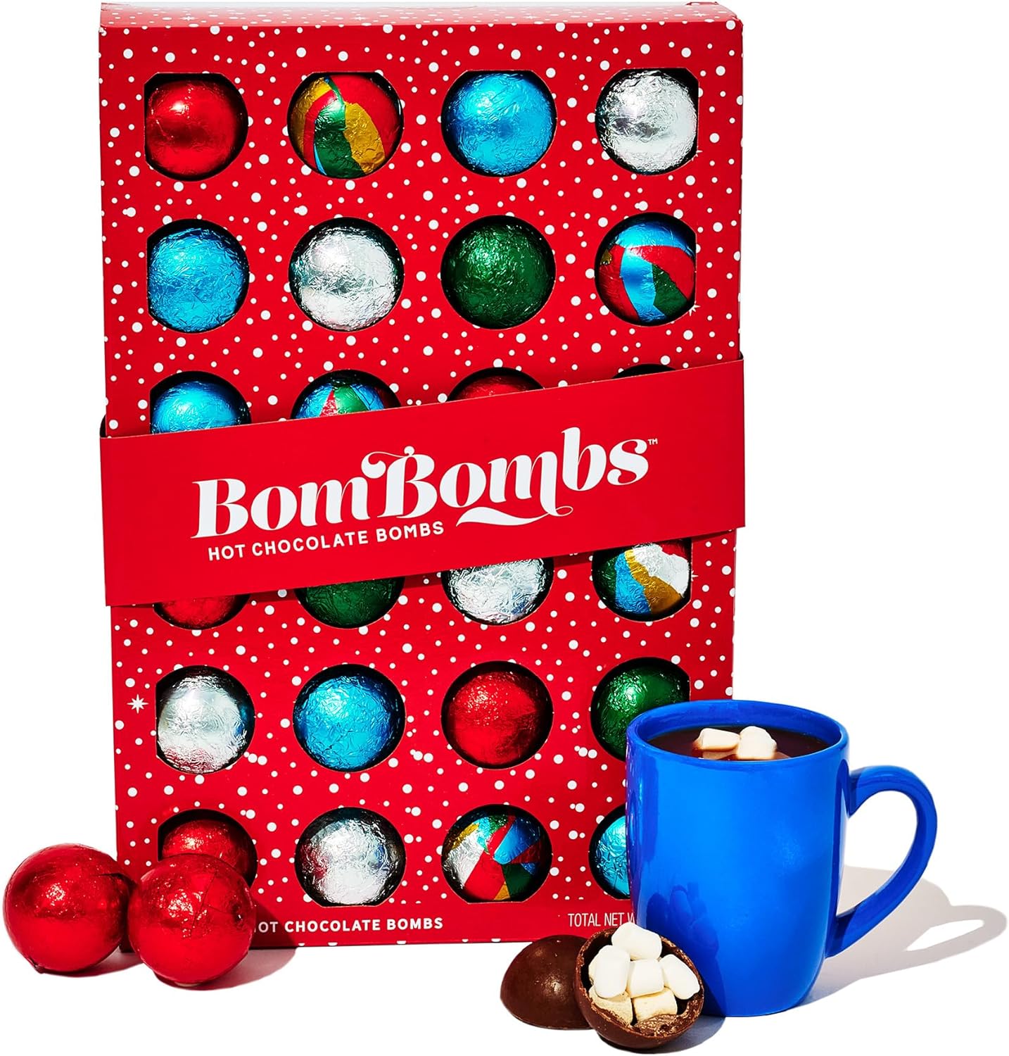 Bombombs, Hot Chocolate Bomb Gift Set, 5 Flavors in Colorful Wrappers; Fudge Brownie, Caramel Candy, S'Mores, Cookies & Cream, & Peppermint, Set of 24