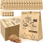 100 Pieces Paper Bread Bags for Homemade Breads, 13.7'' x 9.5'' x 3.5'' Large Kraft Sourdough Bakery Bag with 100 Stickers, Brown Food Packaging Storage Cookie Loaf Bags for Popcorn, Snack