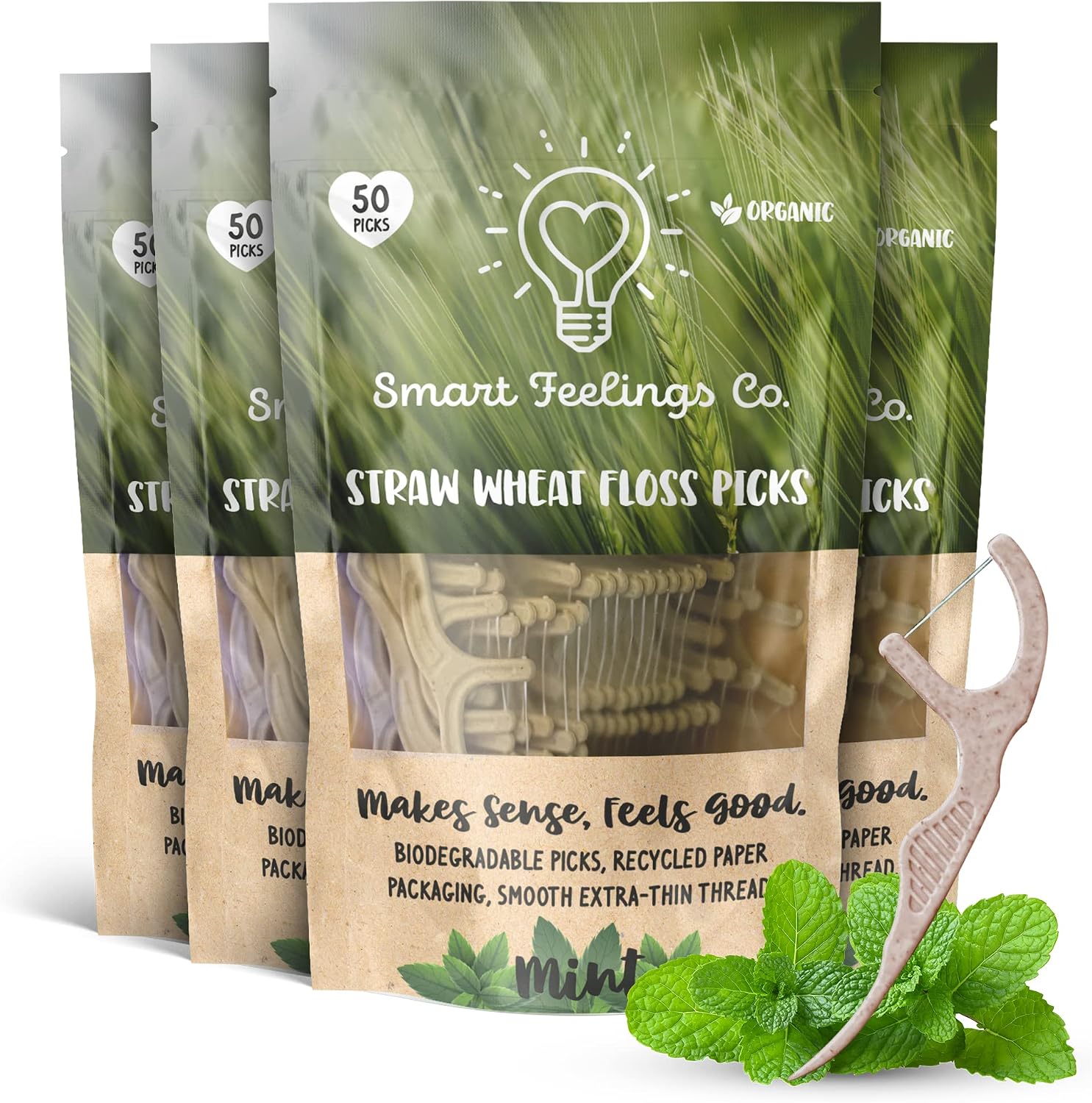 Biodegradable Dental Floss Picks 200 Count | Eco-Friendly Bamboo Like Sustainable Flossers for Enviromentally Conscious Adults and Kids Teeth Cleaning