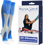 Nurse Yard Compression Socks for Women and Men | 20-30mmHg Graduated Medical Compression Socks for Nurses | Travel and Flying | Athletic Support for Running, Best Compression Socks | 1 Pair Blue